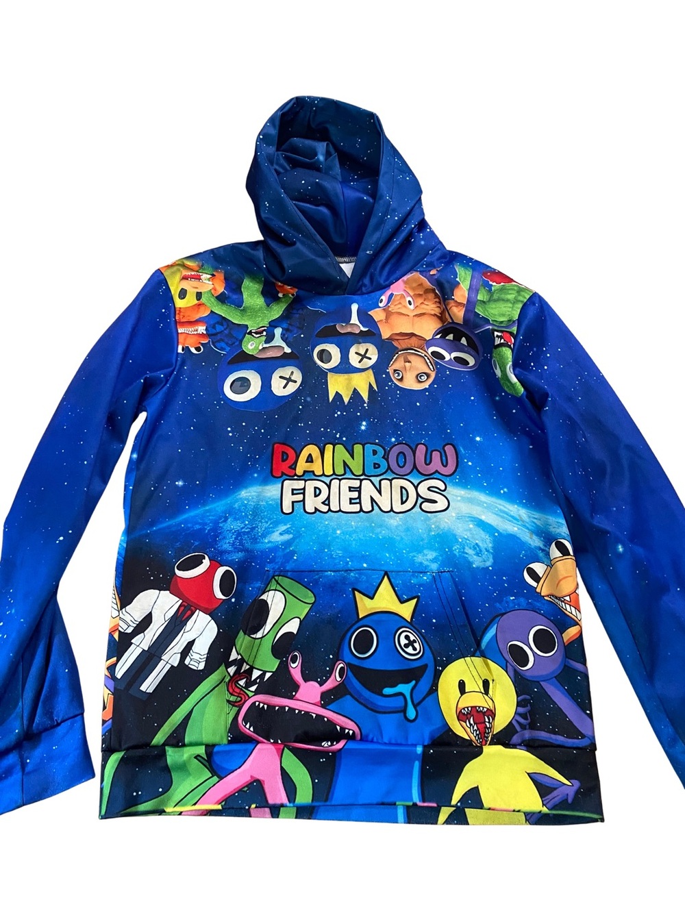 Rainbow Friends Kids Graphic Hoodie Blue Pullover Sweatshirt Size Medium